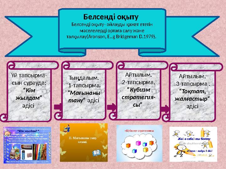 Үй тапсырма- сын сұрауда: “Кім жылдам” әдісі Тыңдалым. 1-тапсырма . “ Мағынаны тану” әдісі Айтылым. 2-тапсырма. ” Кубизм