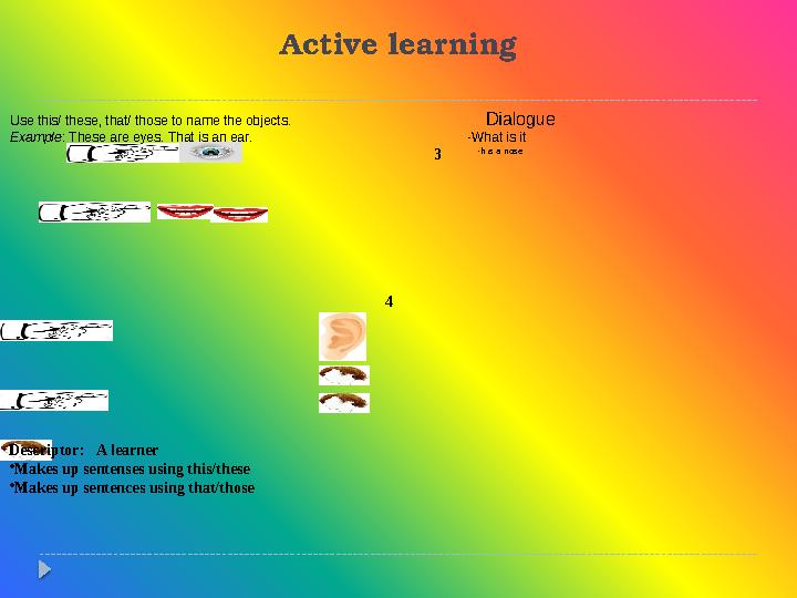 Active learning Use this/ these, that/ those to name the objects. Dialogu