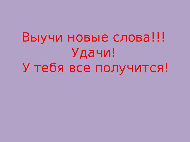 Выучи новые слова!!! Удачи! У тебя все получится!