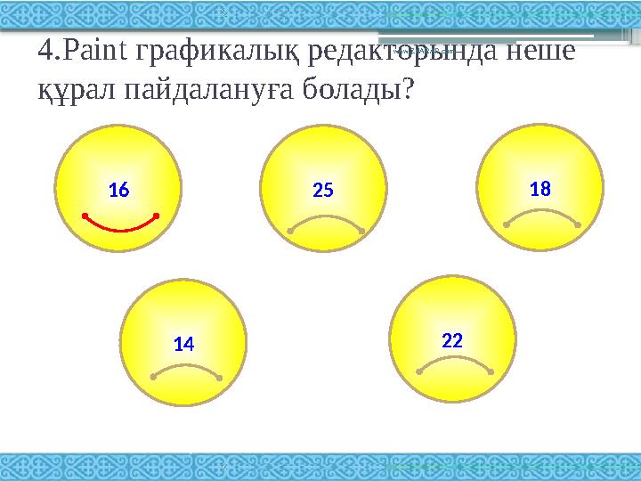 4. Paint графикалық редакторында неше құрал пайдалануға болады? www.ZHARAR.com 25 18 14 2216