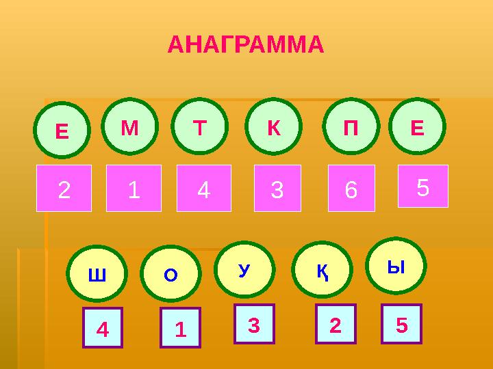АНАГРАММА Е Т М К П Е Ш У О2 41 5 63 Қ Ы 4 3 1 52