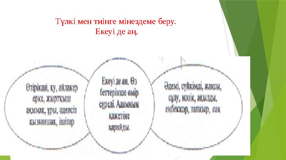 Түлкі мен тиінге мінездеме беру. Екеуі де аң.