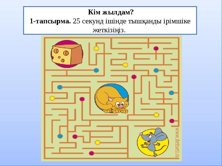 Кім жылдам? 1-тапсырма. 25 секунд ішінде тышқанды ірімшіке жеткізіңіз.