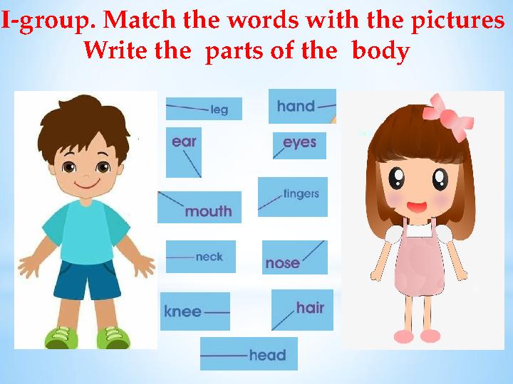 I-group. Match the words with the pictures Write the parts of the body