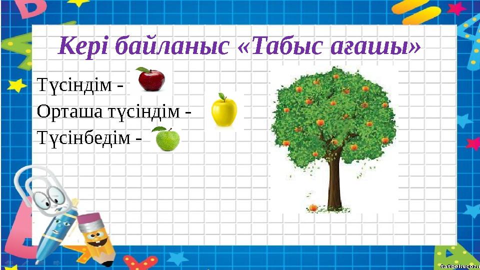Кері байланыс «Табыс ағашы» Түсіндім - Орташа түсіндім - Түсінбедім -