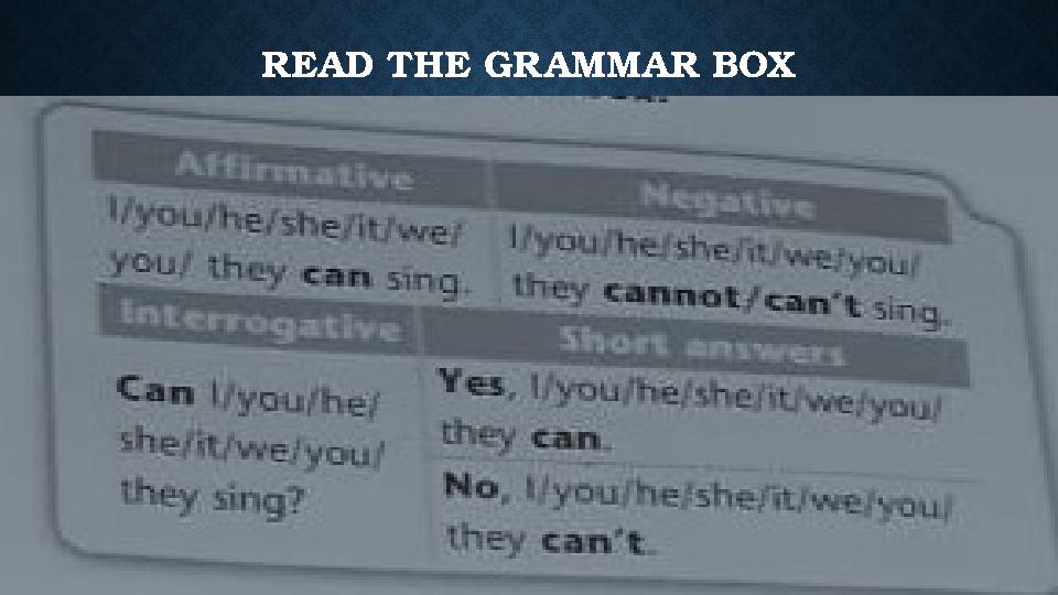 READ THE GRAMMAR BOX
