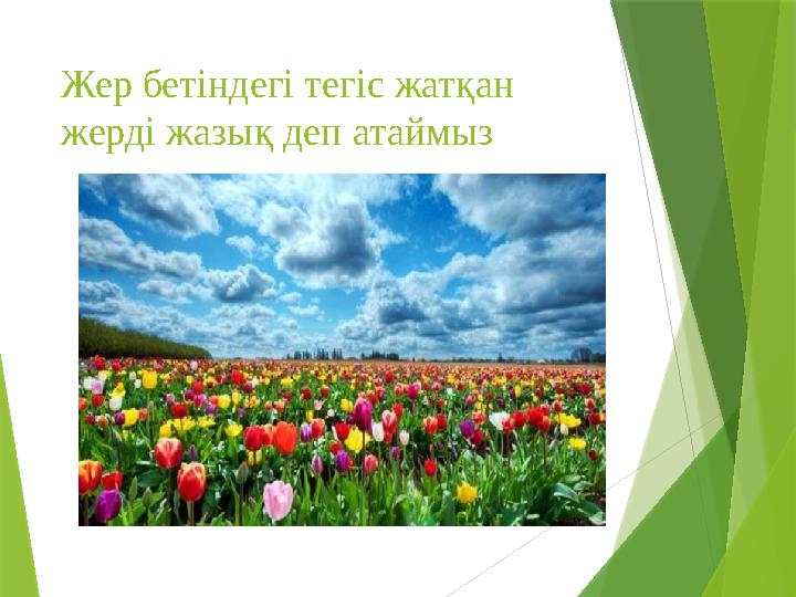 Жер бетіндегі тегіс жатқан жерді жазық деп атаймыз