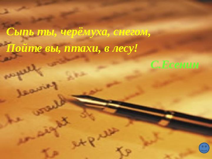 Сыпь ты, черёмуха, снегом, Пойте вы, птахи, в лесу! С.Есенин