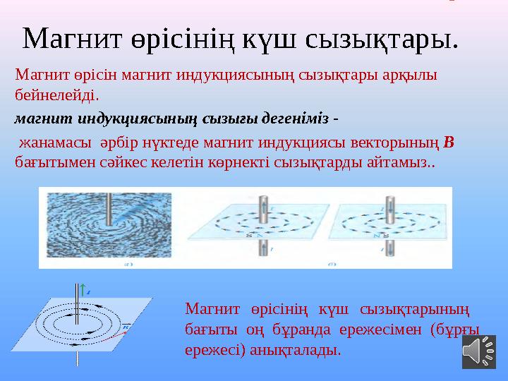 Магнит өрісінің күш сызықтары. Магнит өрісін магнит индукциясының сызықтары арқылы бейнелейді. магнит индукциясының сызығы