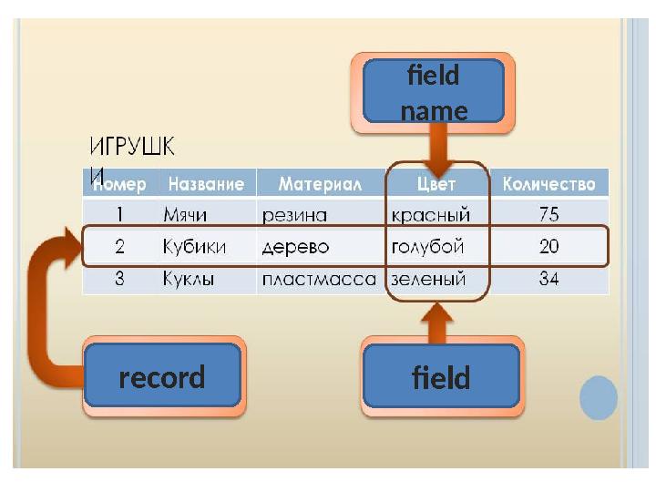 record fieldfield name