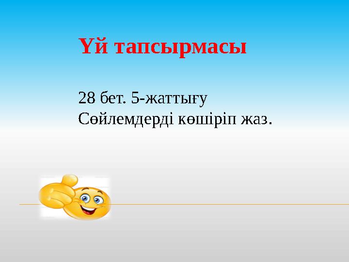 Үй тапсырмасы 28 бет. 5-жаттығу Сөйлемдерді көшіріп жаз .