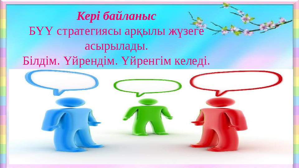 Кері байланыс БҮҮ стратегиясы арқылы жүзеге асырылады. Білдім. Үйрендім. Үйренгім келеді.