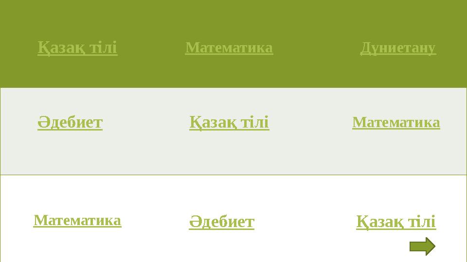 Қазақ тілі Математика Дүниетану Қазақ тілі Математика Математика Қазақ тіліӘдебиетӘдебиет