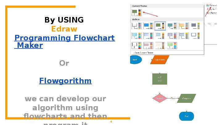 4By USING Edraw Programming Flowchart Maker Or Flowgorithm we can develop our algorithm using flowcharts and then progr