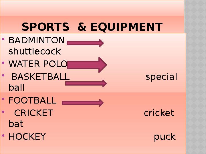 SPORTS & EQUIPMENT  BADMINTON shuttlecock  WATER POLO  BASKETBALL speci