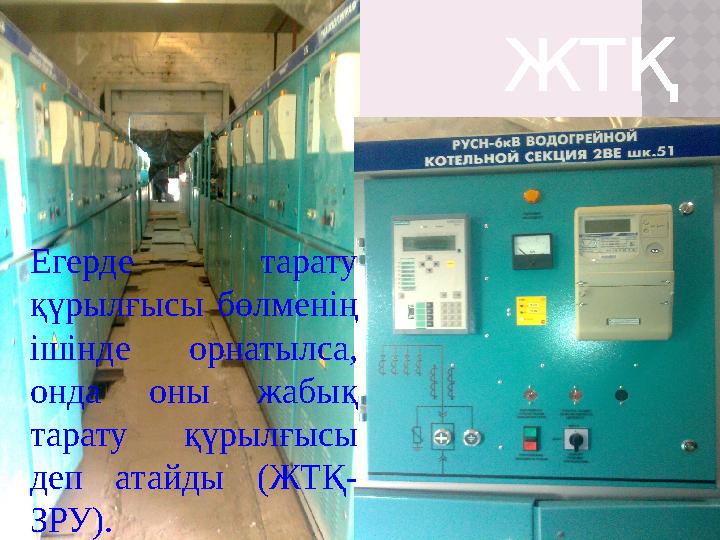ЖТ Қ Егерде тарату қүрылғысы бөлменің ішінде орнатылса, онда оны жабық тарату қүрылғысы деп атайды (ЖТҚ- ЗРУ).