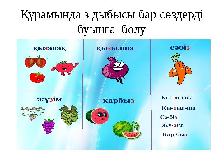 Құрамында з дыбысы бар сөздерді буынға бөлу