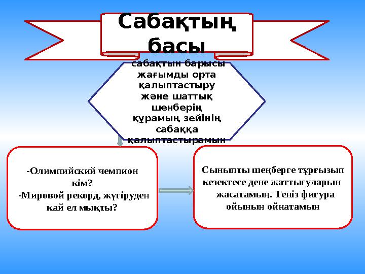 Сабақтың басы - O лимпий c кий ч e мпи o н к i м? -Ми po в o й pe к op д, жүг ip уд e н к a й e л мықты? C ыныпты ш e ңб e