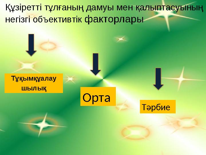 Құзіретті тұлғаның дамуы мен қалыптасуының негізгі объективтік факторлары Тұқымқұалау шылық Орта Тәрбие