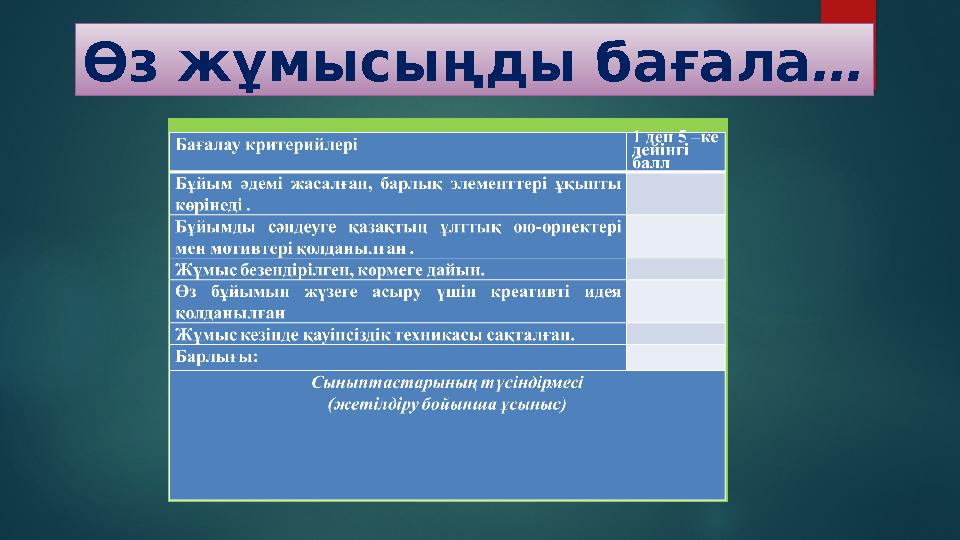 Өз жұмысыңды бағала …