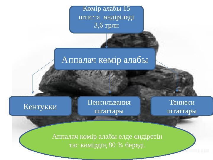 Көмір алабы 15 штатта өндіріледі 3,6 трлн Кентукки Пенсильвания штаттарыАппалач көмір алабы Теннеси штаттары Аппалач көмір а