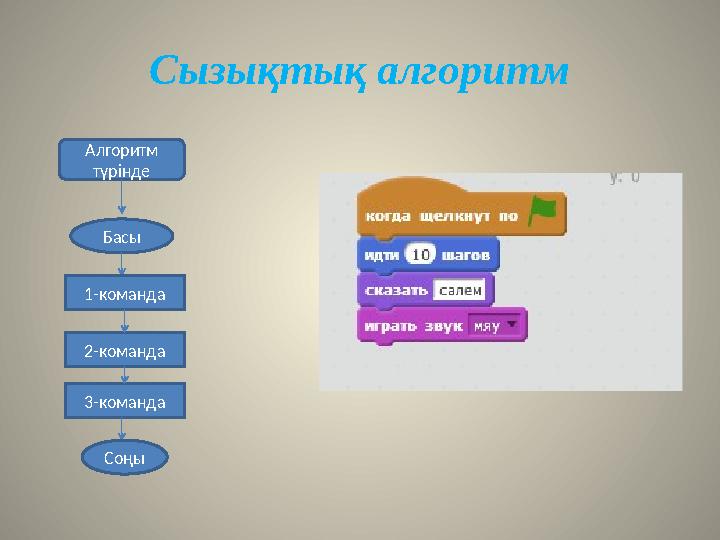 Сызықтық алгоритм Алгоритм түрінде Басы 1-команда 3-команда2-команда Соңы