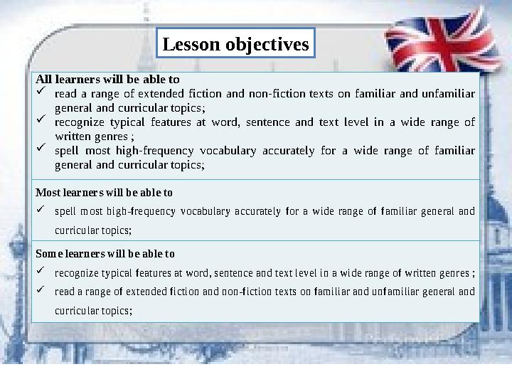 Lesson objectives All learners will be able to  read a range of extended fiction and non-fiction texts on familiar