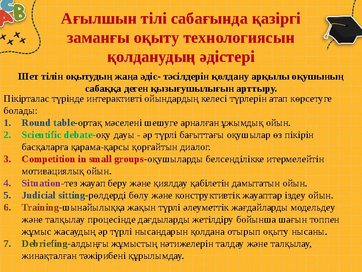 Ағылшын тілі сабағында қазіргі заманғы оқыту технологиясын қолданудың әдістері Шет тілін оқытудың жаңа әдіс- тәсілдерін қолдан