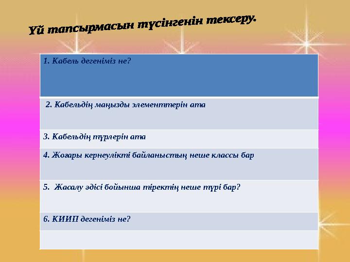А Н Т И В И Р У С д е т е к т о р Д а н и л о в1. Кабель дегеніміз не? 2. Кабельдің маңызды элементтерін ата 3. Кабельдің