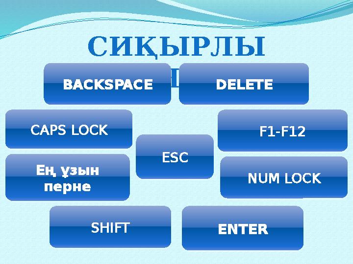 СИҚЫРЛЫ ПЕРНЕЛЕР BACKSPACE DELETE CAPS LOCK F1-F12 Ең ұзын перне ENTERSHIFT NUM LOCKESC