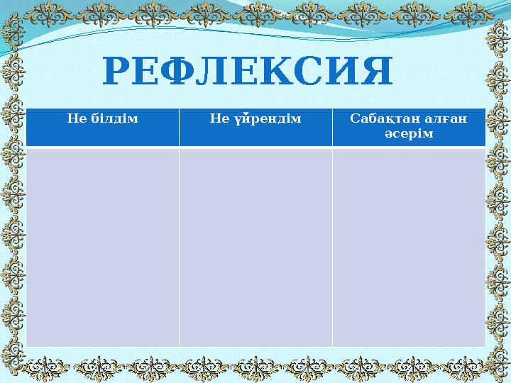 Не білдім Не үйрендім Сабақтан алған әсерімРЕФЛЕКСИЯ