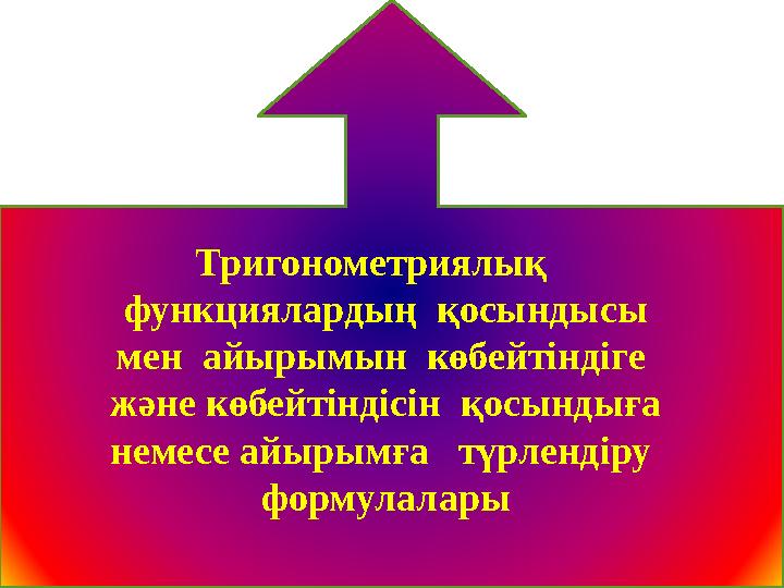 3Тригонометриялық функциялардың қосындысы мен айырымын көбейтіндіге және көбейтіндісін қосындыға немесе айырымға т