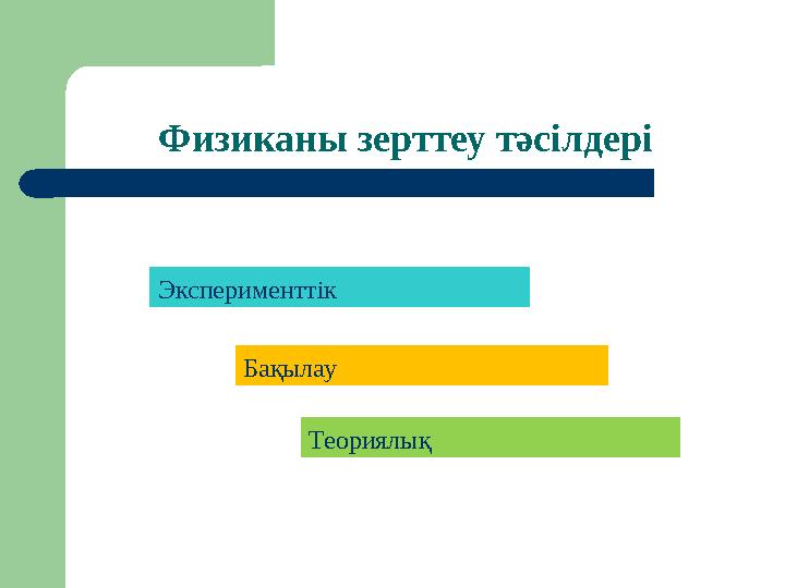 Физиканы зерттеу тәсілдері Эксперименттік Бақылау Теориялық