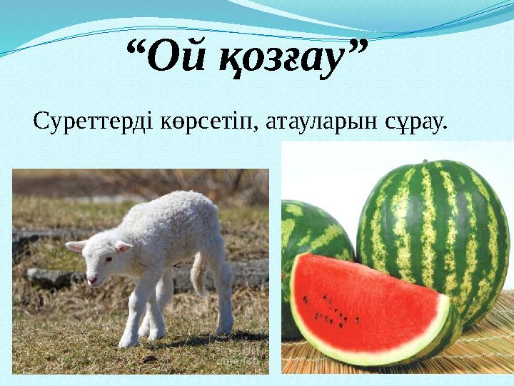 Суреттерді көрсетіп, атауларын сұрау. “ Ой қозғау”