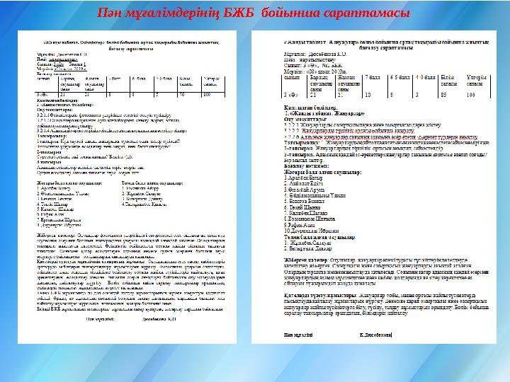 Пән мұғалімдерінің БЖБ бойынша сараптамасы