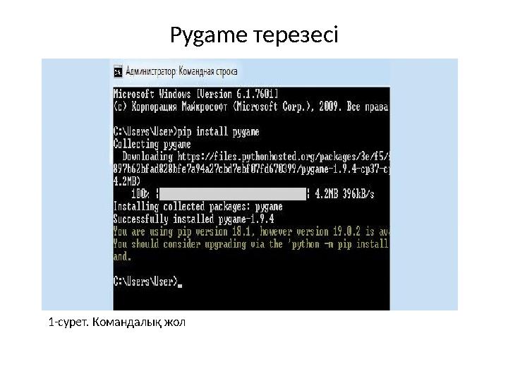 Pygame терезесі 1-сурет. Командалық жол