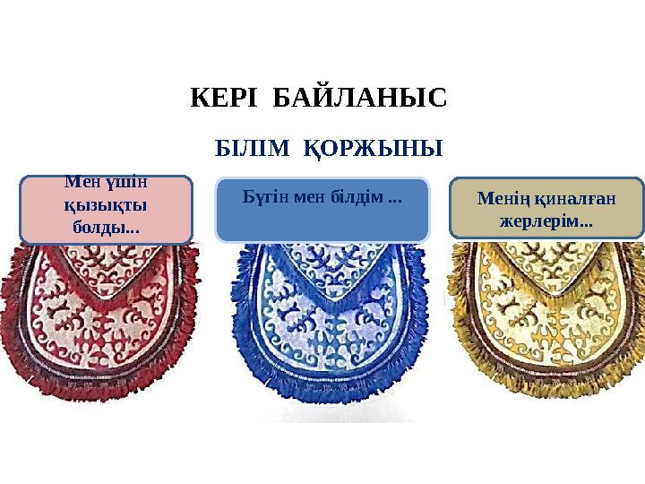 КЕРІ БАЙЛАНЫС Мен үшін қызықты болды... Бүгін мен білдім ... Менің қиналған жерлерім...БІЛІМ ҚОРЖЫНЫ