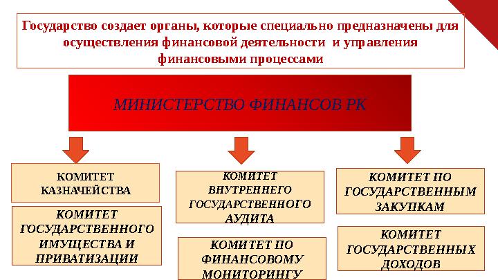 Государство создает органы, которые специально предназначены для осуществления финансовой деятельности и управления финансовы