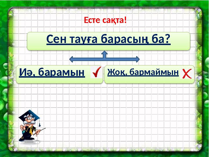 Есте сақта! Сен тауға барасың ба? Иә, барамын Жоқ, бармаймын