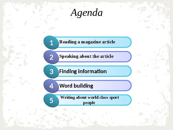 Agenda Click to add Title 1 Reading a magazine article 1 Click to add Title 2 Speaking about the article 2 Click to add Title 1