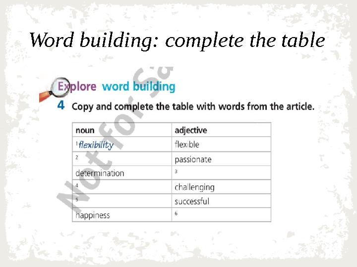 Word building : complete the table