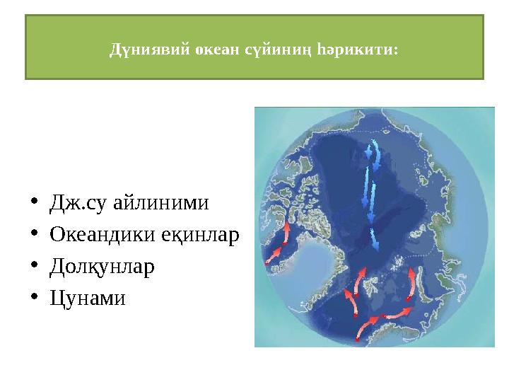 Дүниявий океан сүйиниң һәрикити: • Дж.су айлиними • Океандики еқинлар • Д