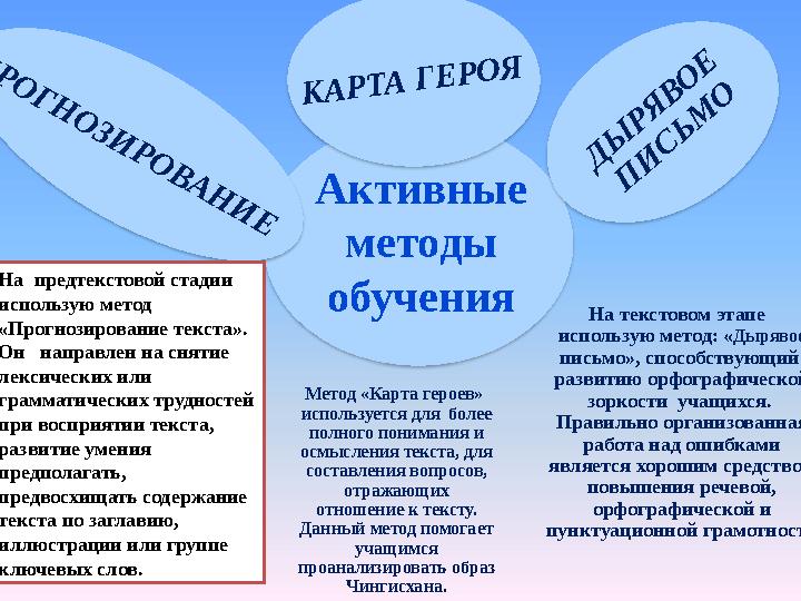 На текстовом этапе использую метод: « Дырявое письмо», способствующий развитию орфографической зоркости учащихся. Пра