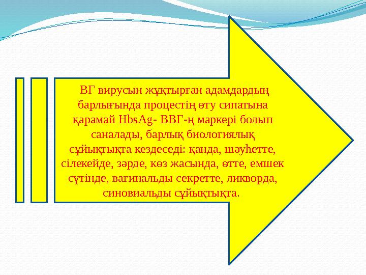 ВГ вирусын жұқтырған адамдардың барлығында процестің өту сипатына қарамай HbsAg- ВВГ-ң маркері болып саналады, барлық био