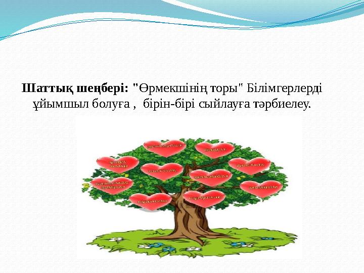 Шаттық шеңбері: " Өрмекшінің торы" Білімгерлерді ұйымшыл болуға , бірін-бірі сыйлауға тәрбиелеу.