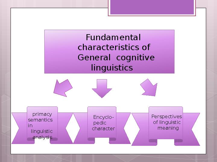 Fundamental characteristics of General cognitive linguistics primacy semantics in linguistic