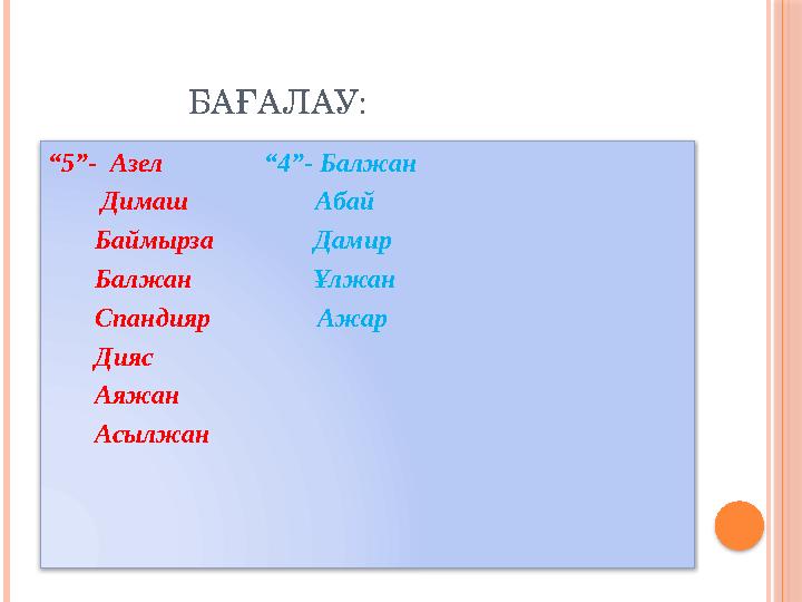 БАҒАЛАУ: “ 5”- Азел “4”- Балжан Димаш Абай Баймырза