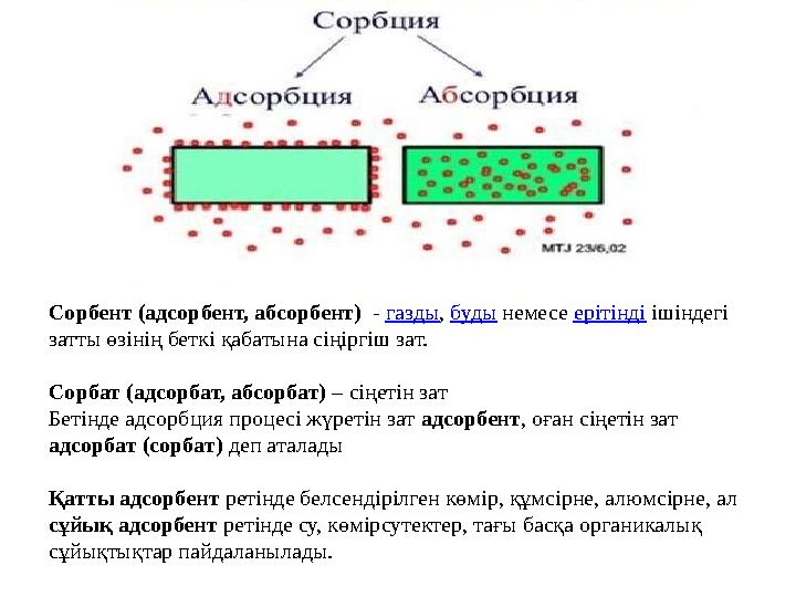 Сорбент (адсорбент, абсорбент) - газды , буды немесе ерітінді ішіндегі затты өзінің бет кі қабатына сіңіргіш зат. Сорба