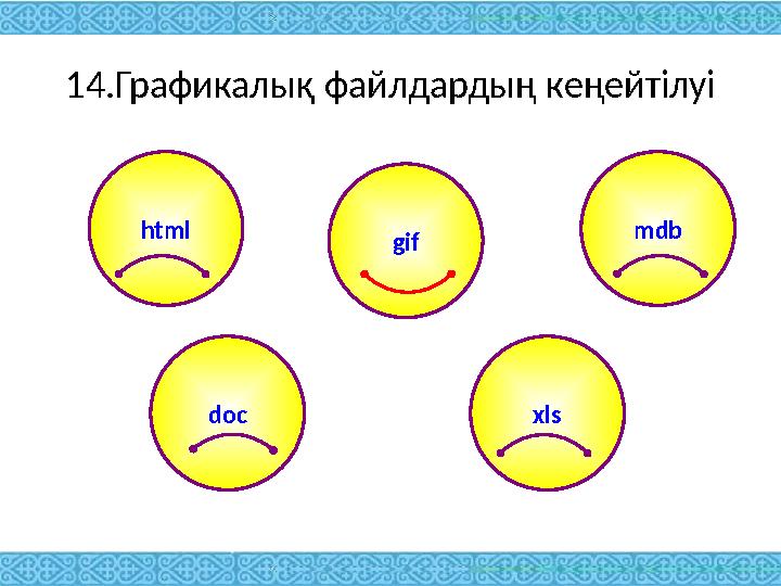 14.Графикалық файлдардың кеңейтілуі html mdb doc xlsgif