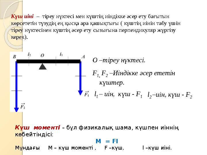 Күш иіні – тіреу нүктесі мен күштің иіндікке әсер ету бағытын көрсететін түзудің ең қысқа ара қашықтығы ( күштің иінін табу